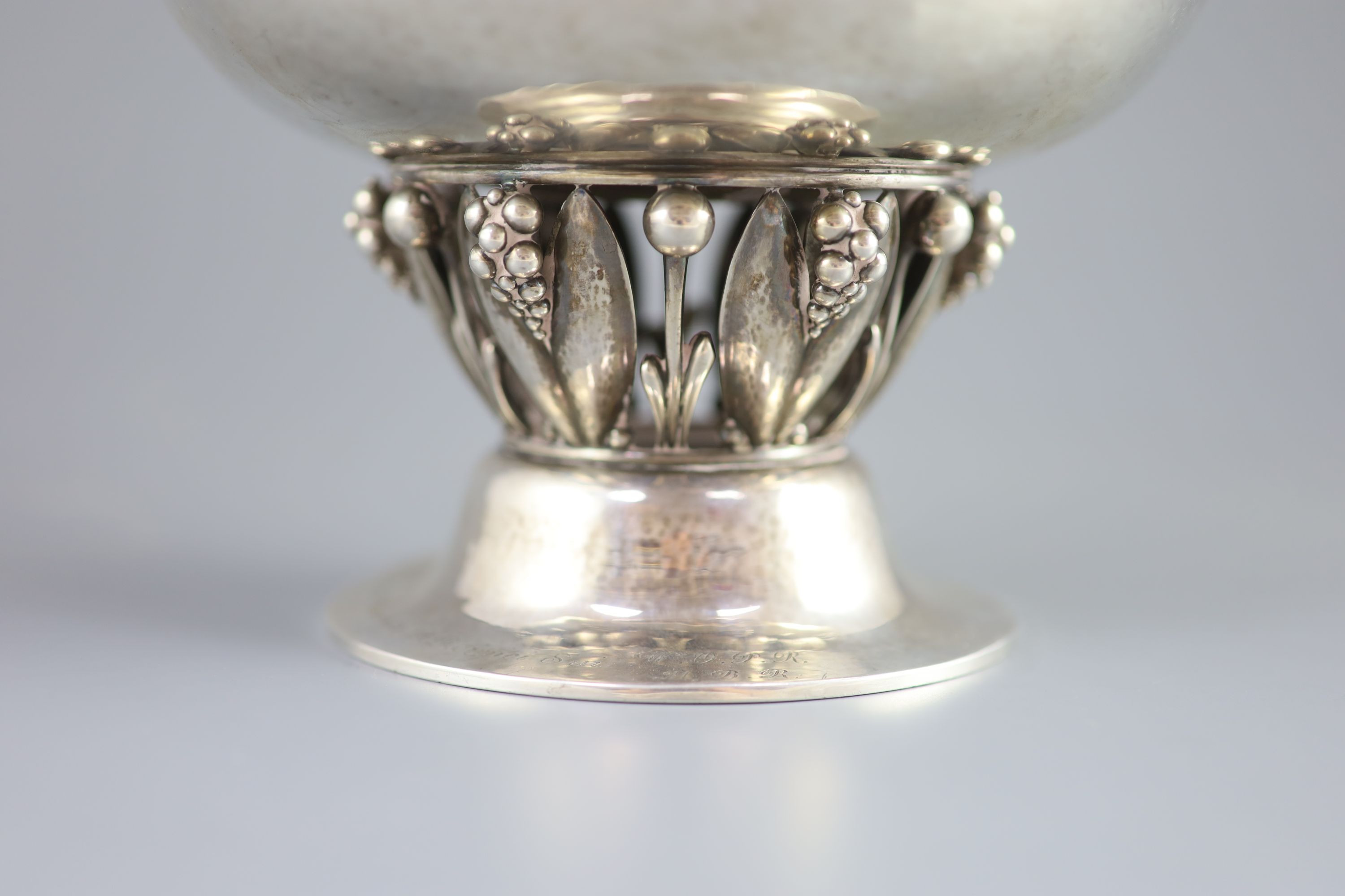 A 1920's Georg Jensen planished sterling silver pedestal bowl, design no. 197A,